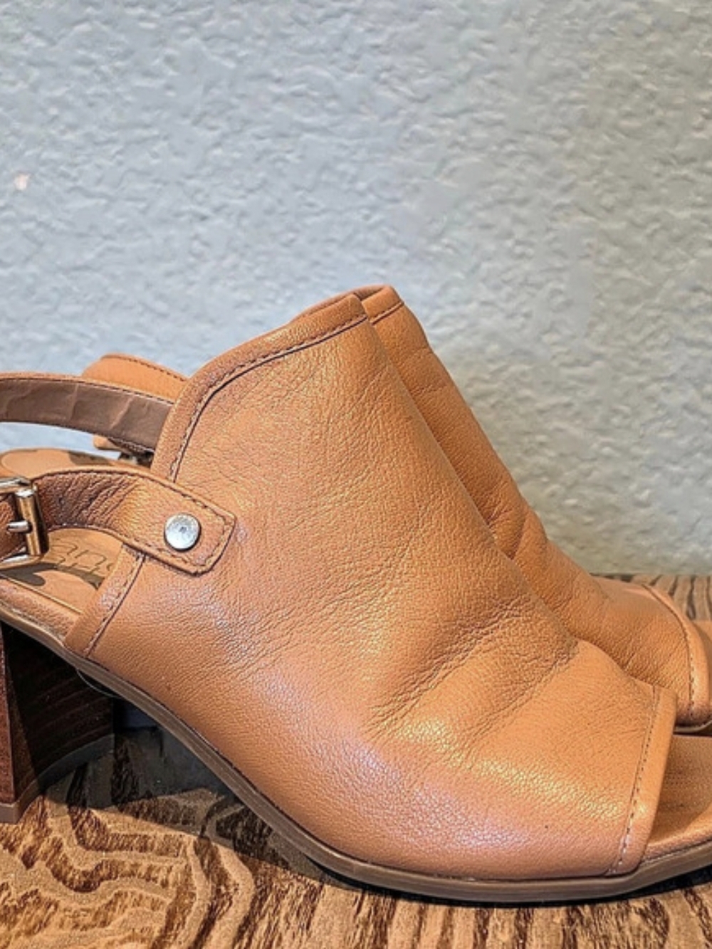 Franco Sarto Women Humour Sandal Bootie Sz 7.5 Tan Leather Block Heel Slingback